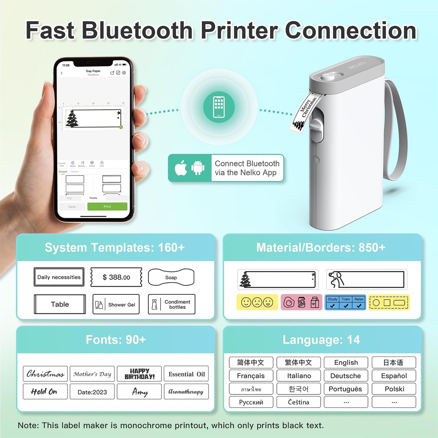 Nelko P21 Bluetooth Label Maker – Wireless Mini Printer with Multiple Templates for Home & Office Organization, White