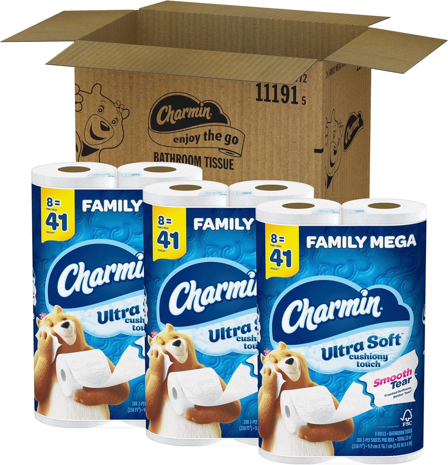 Charmin Ultra Soft Cushiony Touch Toilet Paper, 24 Family Mega Rolls = 123 Regular Rolls