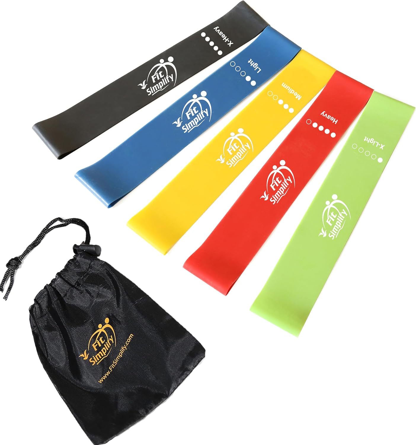 Fit Simplify Resistance Loop Exercise Bands with Carry Bag, Set of 5