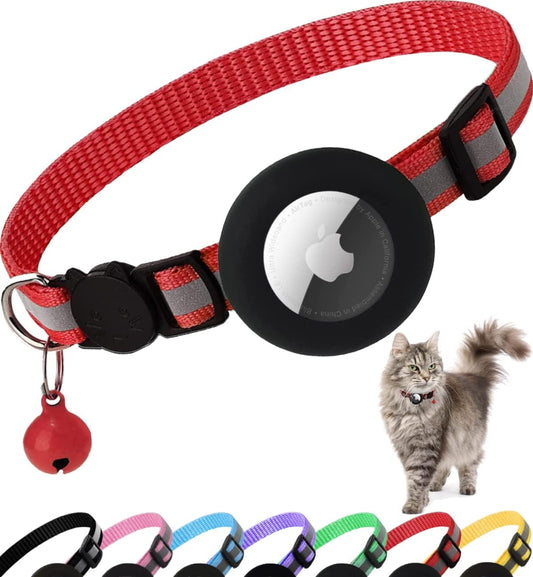 Air Tag Cat Collar, Reflective Kitten Collar with Apple Air Tag Holder and Bell