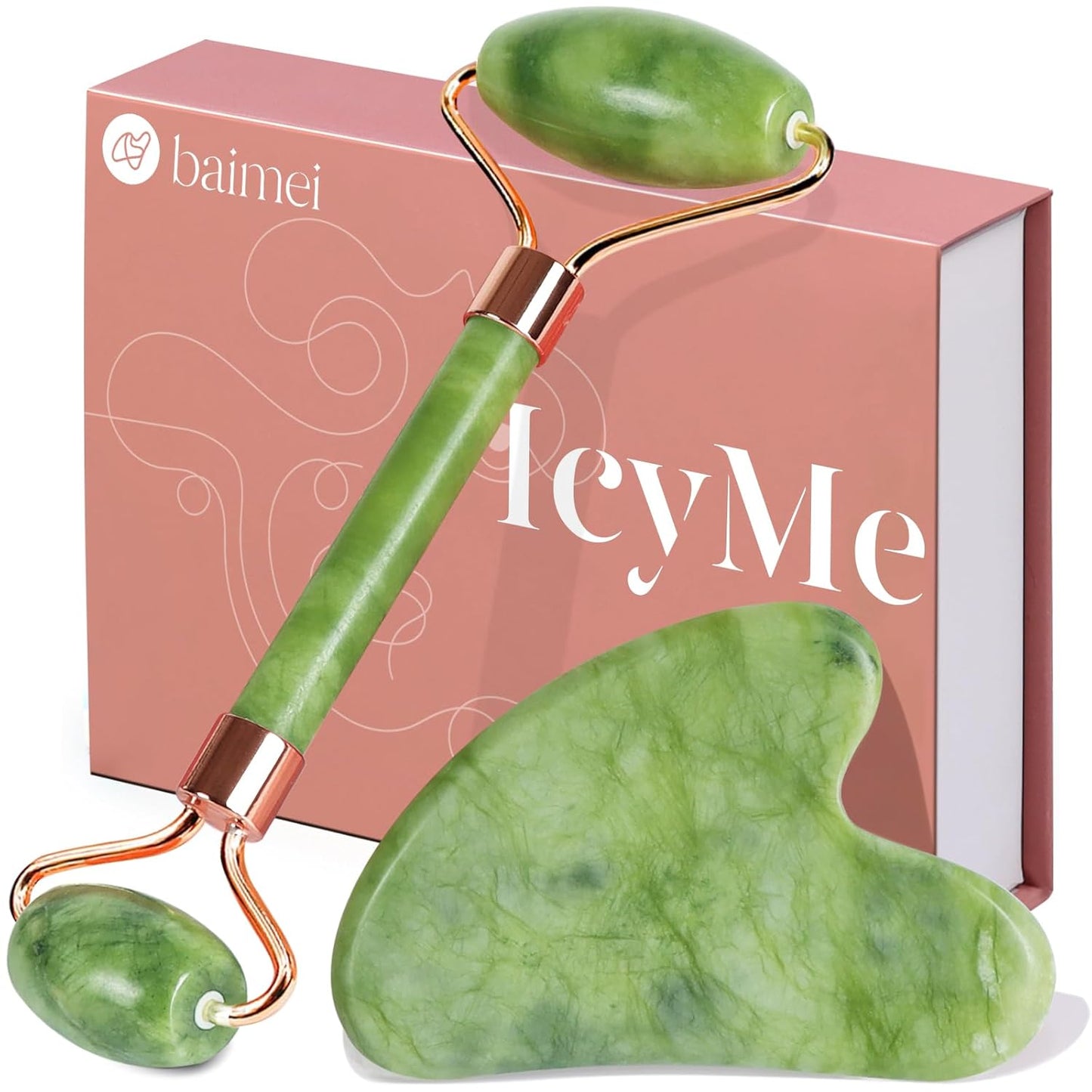 BAIMEI IcyMe Gua Sha & Jade Roller Facial Tools Face Roller and Gua Sha Set.