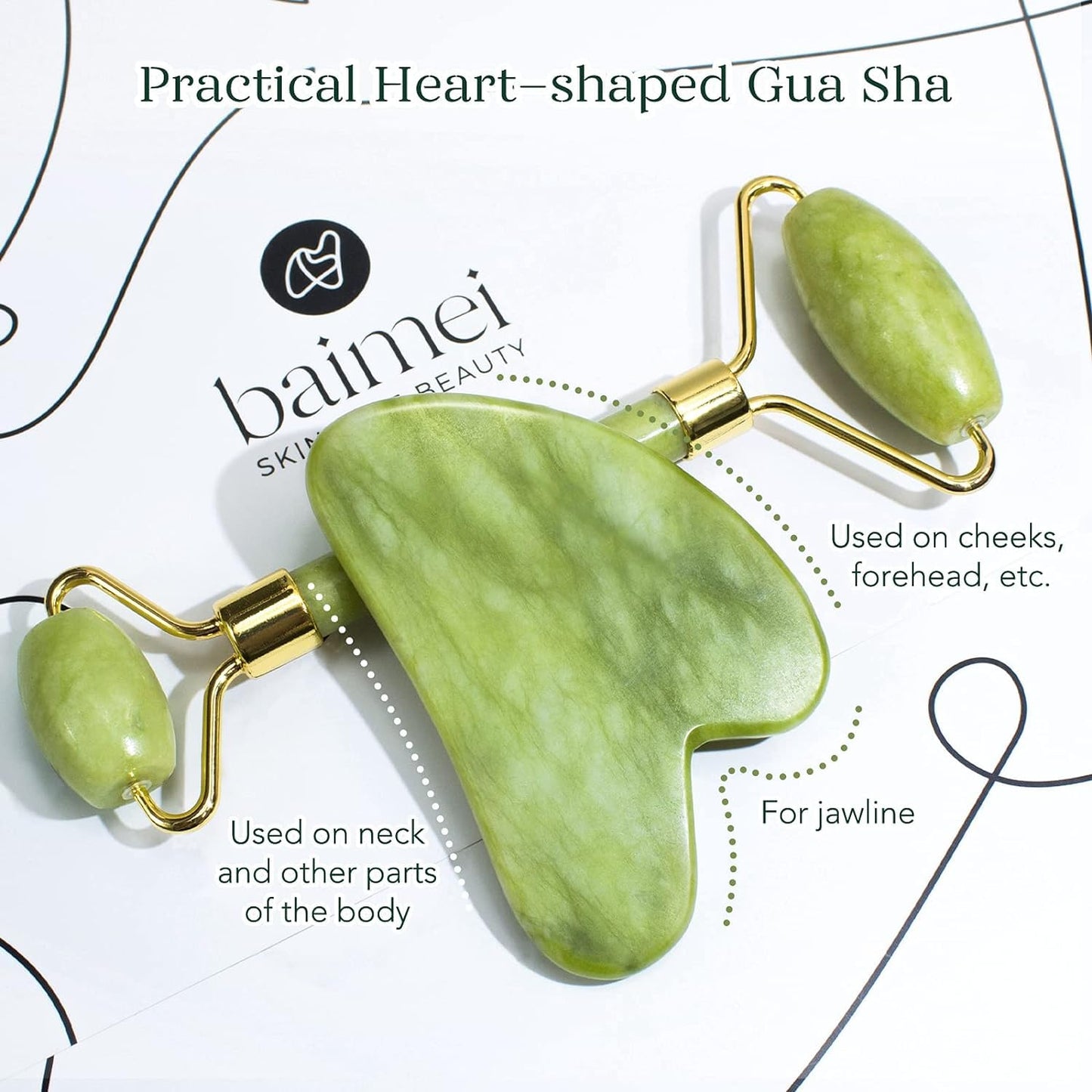 BAIMEI IcyMe Gua Sha & Jade Roller Facial Tools Face Roller and Gua Sha Set.