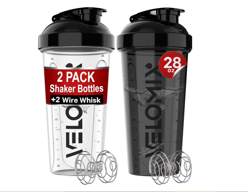 Protein Shaker Bottles for Protein Mixes - Wire Whisk, Leak Proof Shaker Cups (2 Pack- 28 oz )