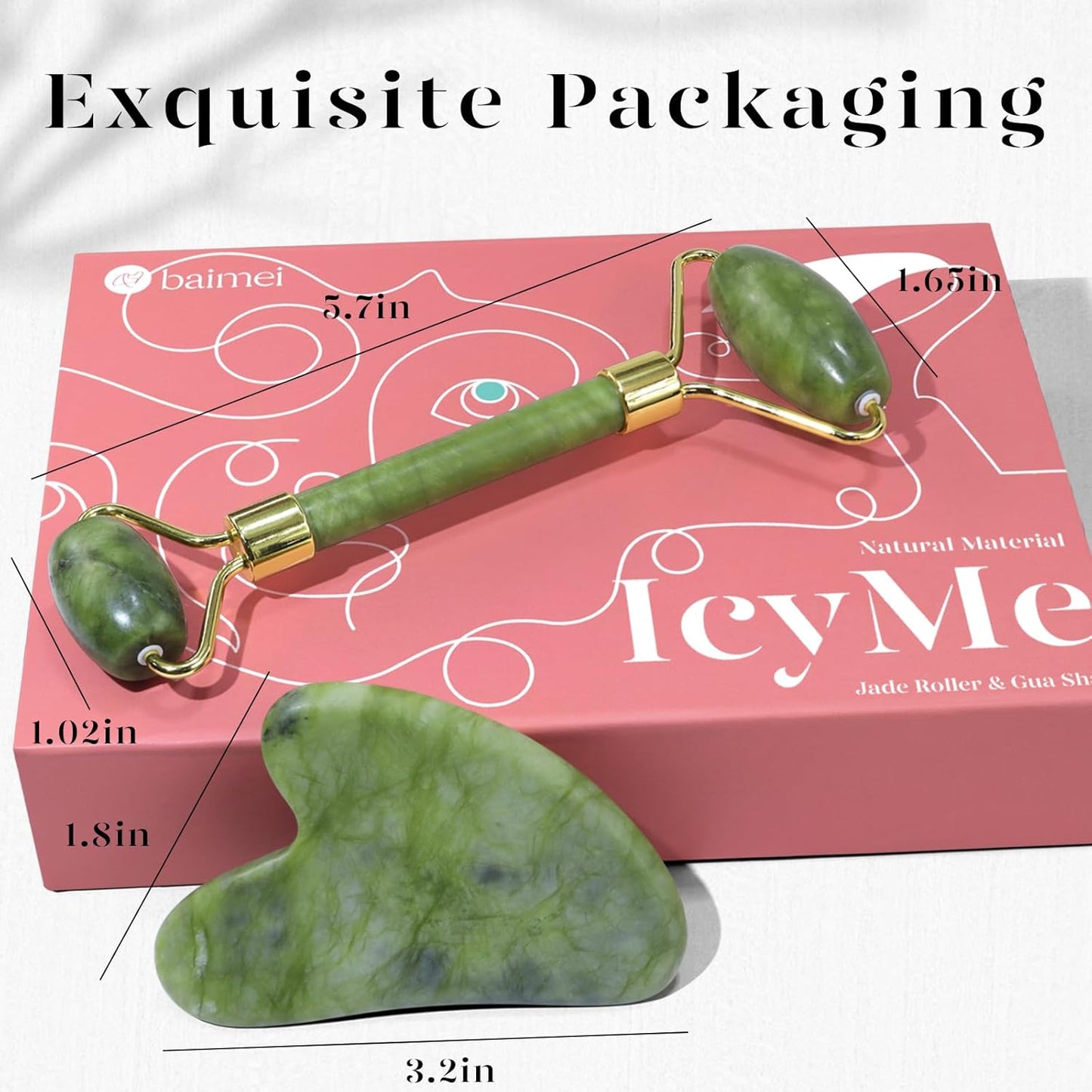 BAIMEI IcyMe Gua Sha & Jade Roller Facial Tools Face Roller and Gua Sha Set.