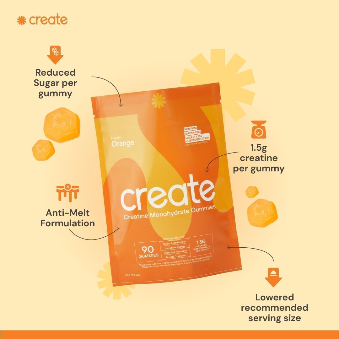 Create Creatine Monohydrate Gummies for Men & Women, Vegan, 1.5g